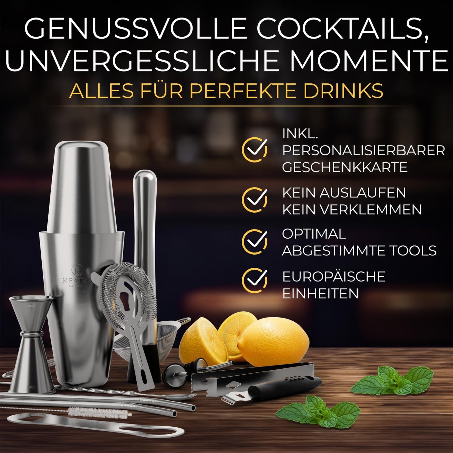 Cocktail Shaker Classic Set, 14-teilig, Classic Set Silber