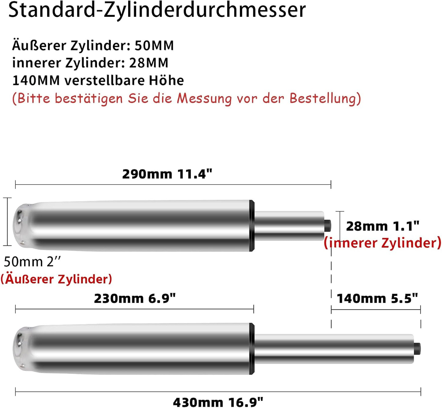 Gasdruckfeder für Bürostühle, Silber