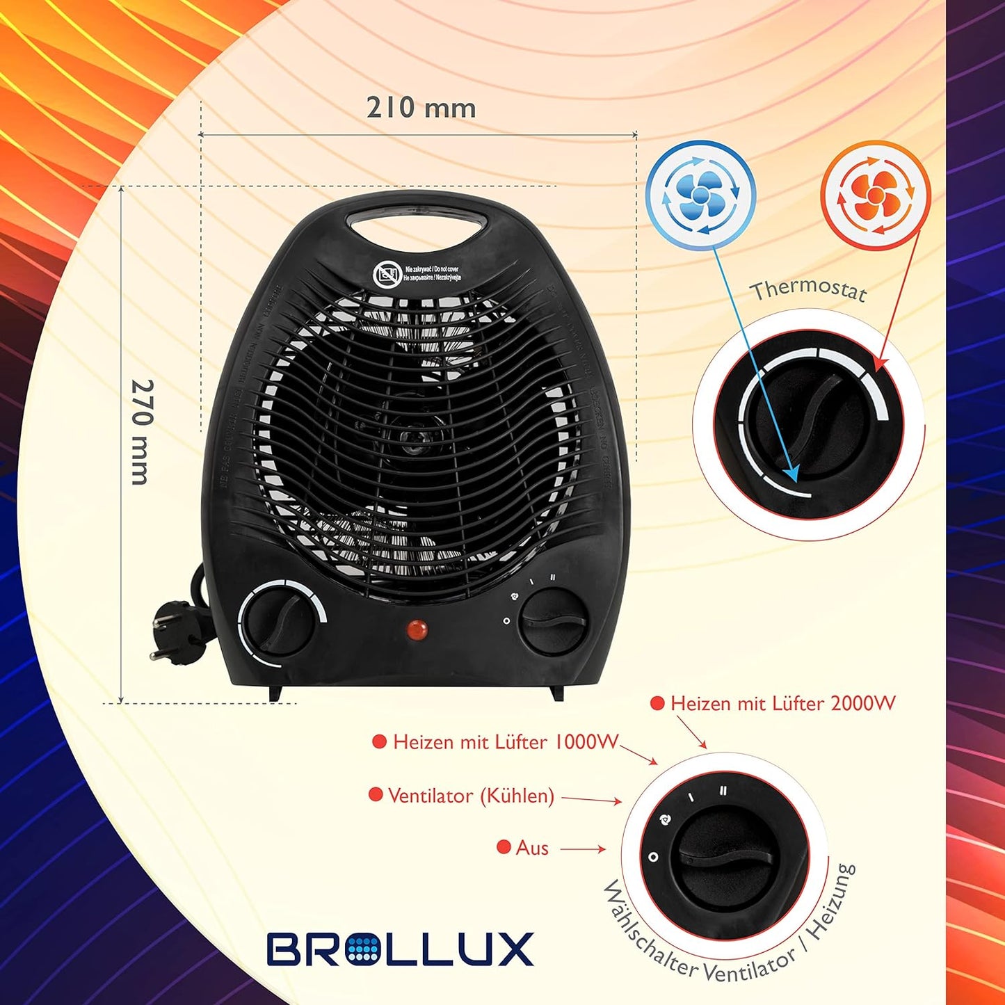 2x Thermoventilator, 2KW Lüfter Schwarz 2x