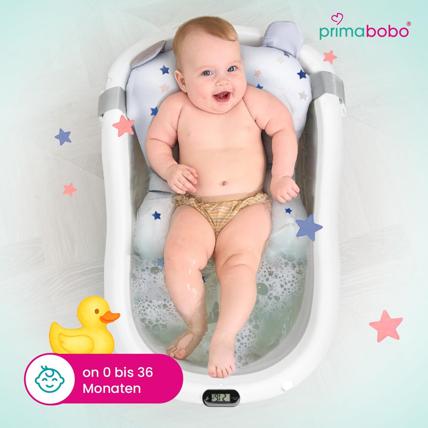 Premium folding bathtub, Premium Grau (Badekissen, Thermometer) Faltbare Babybadewanne