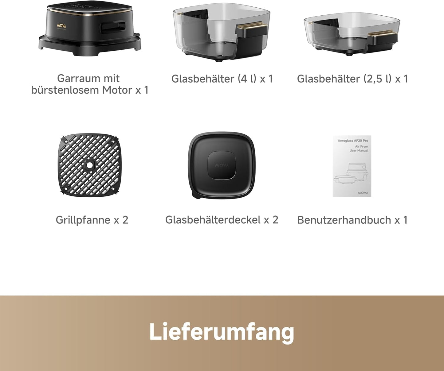 Aeroglass Heissluftfritteuse mit Glasinnenraum AF20 Pro, AF20 Pro