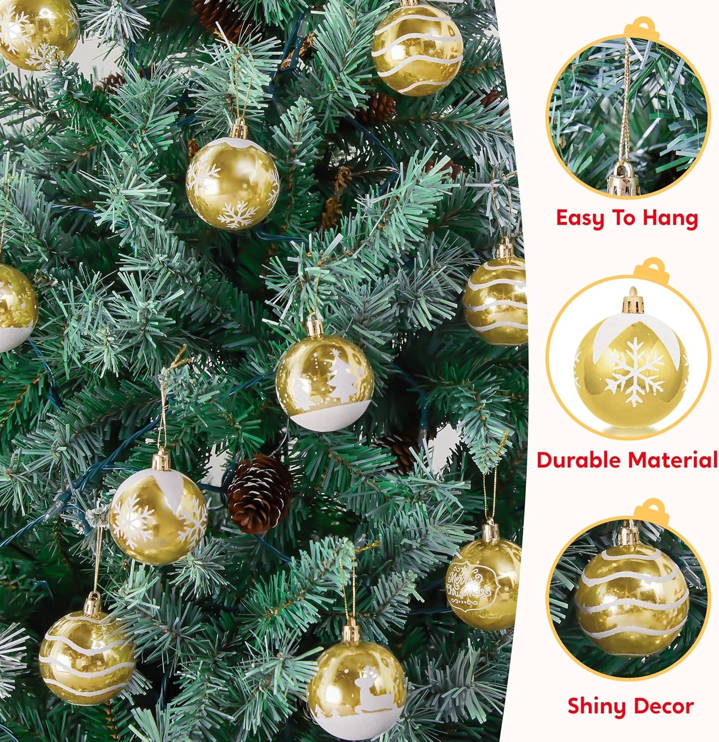 Weihnachtskugel-Ornament-Set, bruchsicher, Gold 24