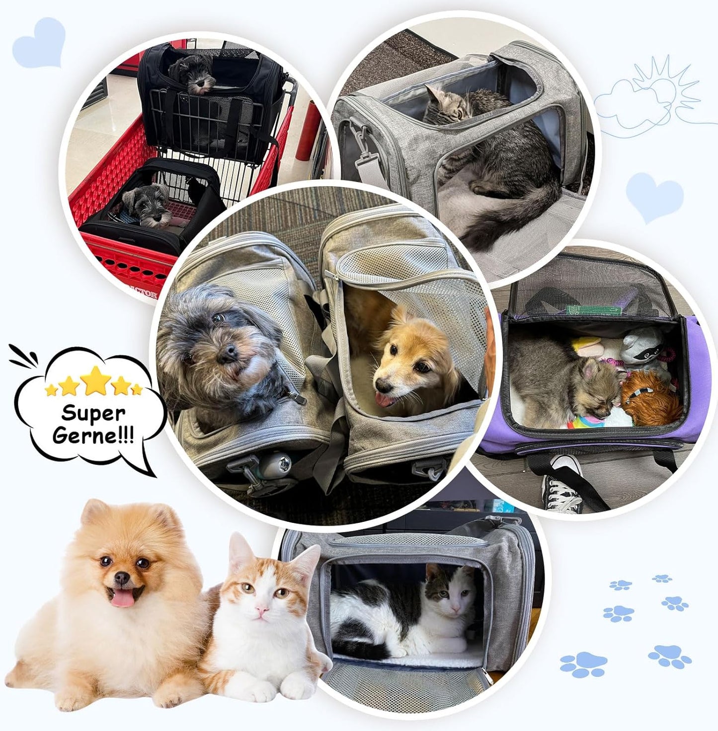 Transporttasche für Katze Hund bis zu 8kg, 50 x 34 x 34cm Dunkelblau