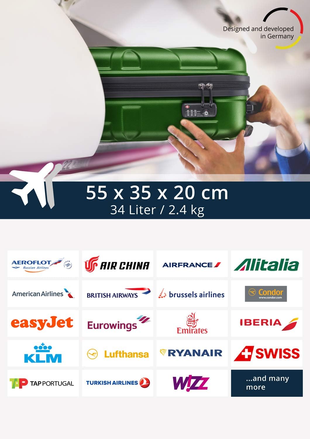 Handgepäck Hartschalen-Koffer, Grün 55 cm