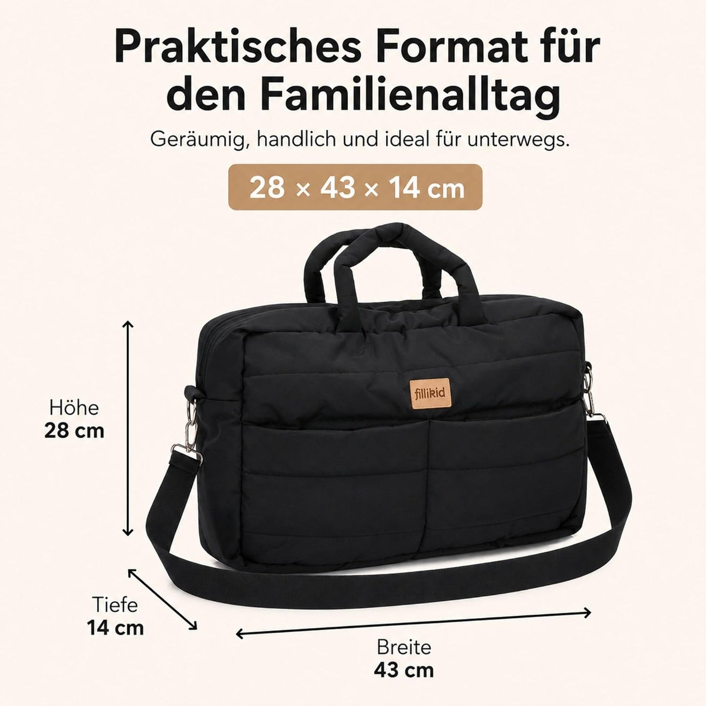 Wickeltasche Toulouse mit Wickelauflage & Fächern, Schwarz
