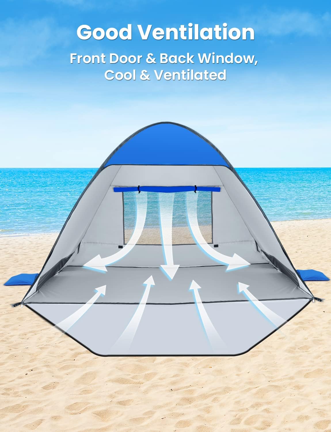 Pop-Up Strandzelt mit UV-Schutz und Reissverschlusstür, Blau für 1–2 Personen