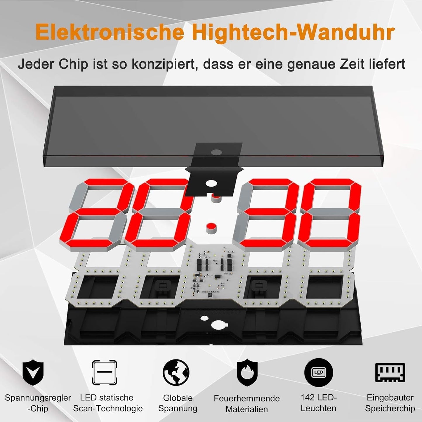 Digitale LED-Wanduhr mit Kalender und Countdown, Rot
