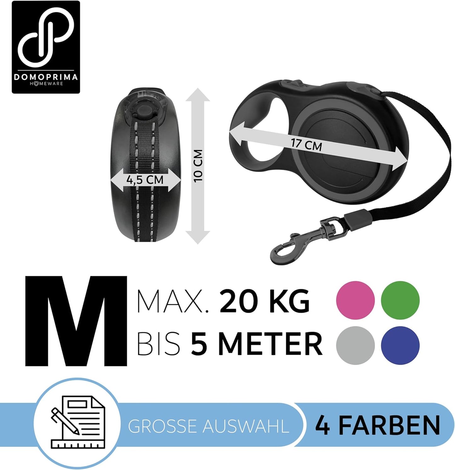 Flexible Rollleine für Hunde, Blau M