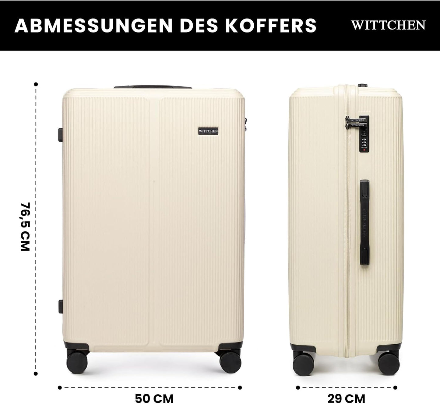 Hartschalen-Trolley mit Zahlenschloss, Creme Grosser Koffer - XL