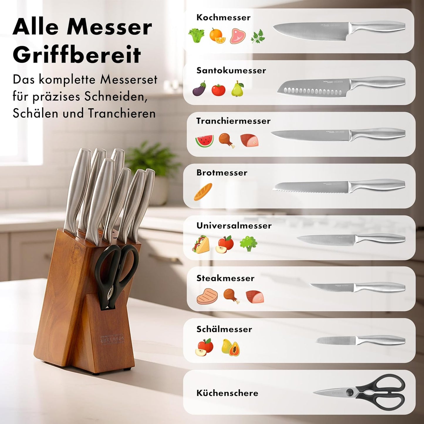 Profi Messerblock-Set mit integriertem Schärfer