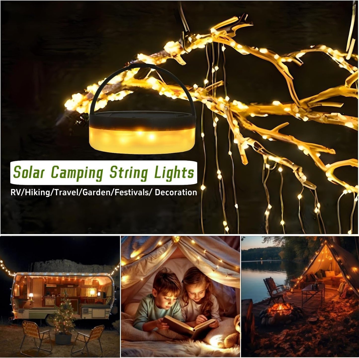 Solar Camping Lichterkette mit USB-Aufladung (10 m), 10M Solar And Usb 1800mah