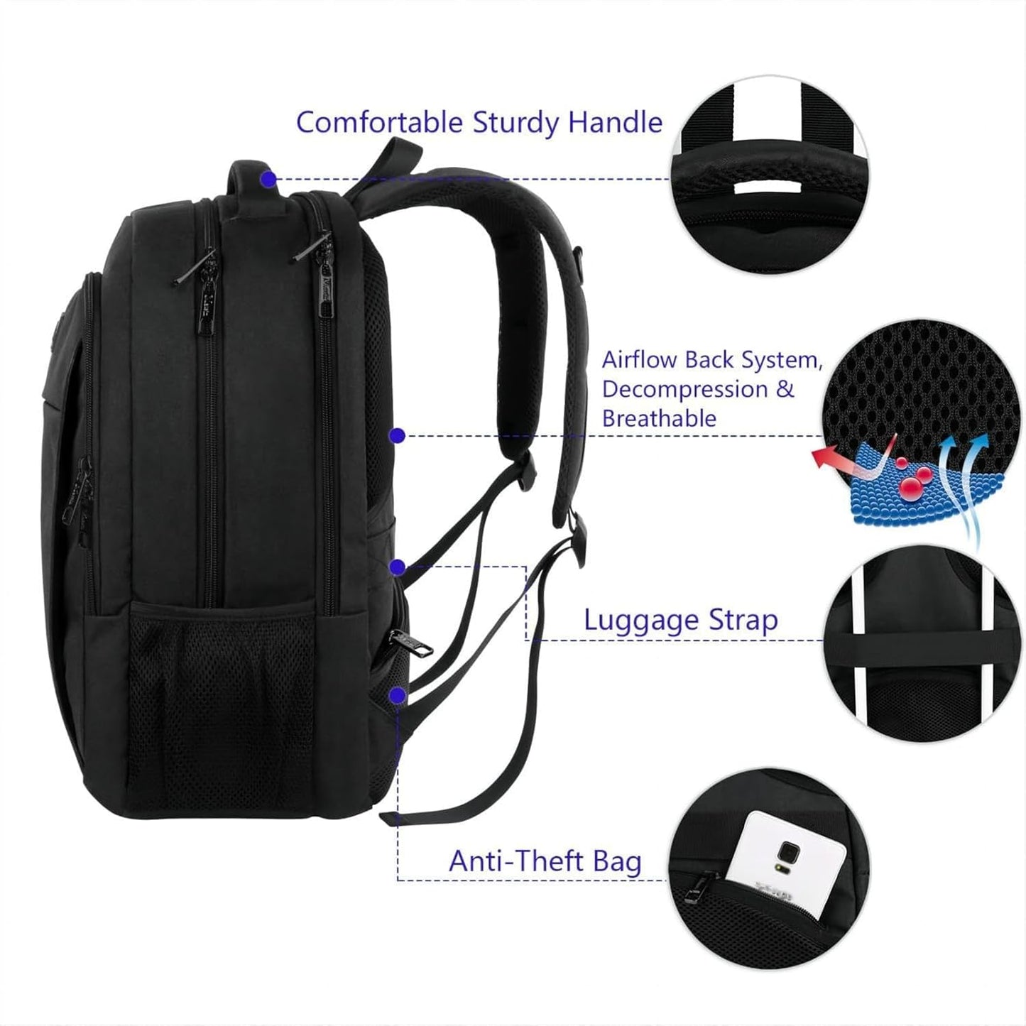 Grosser Laptop-Reise-Rucksack, 18.4 inches Schwarz