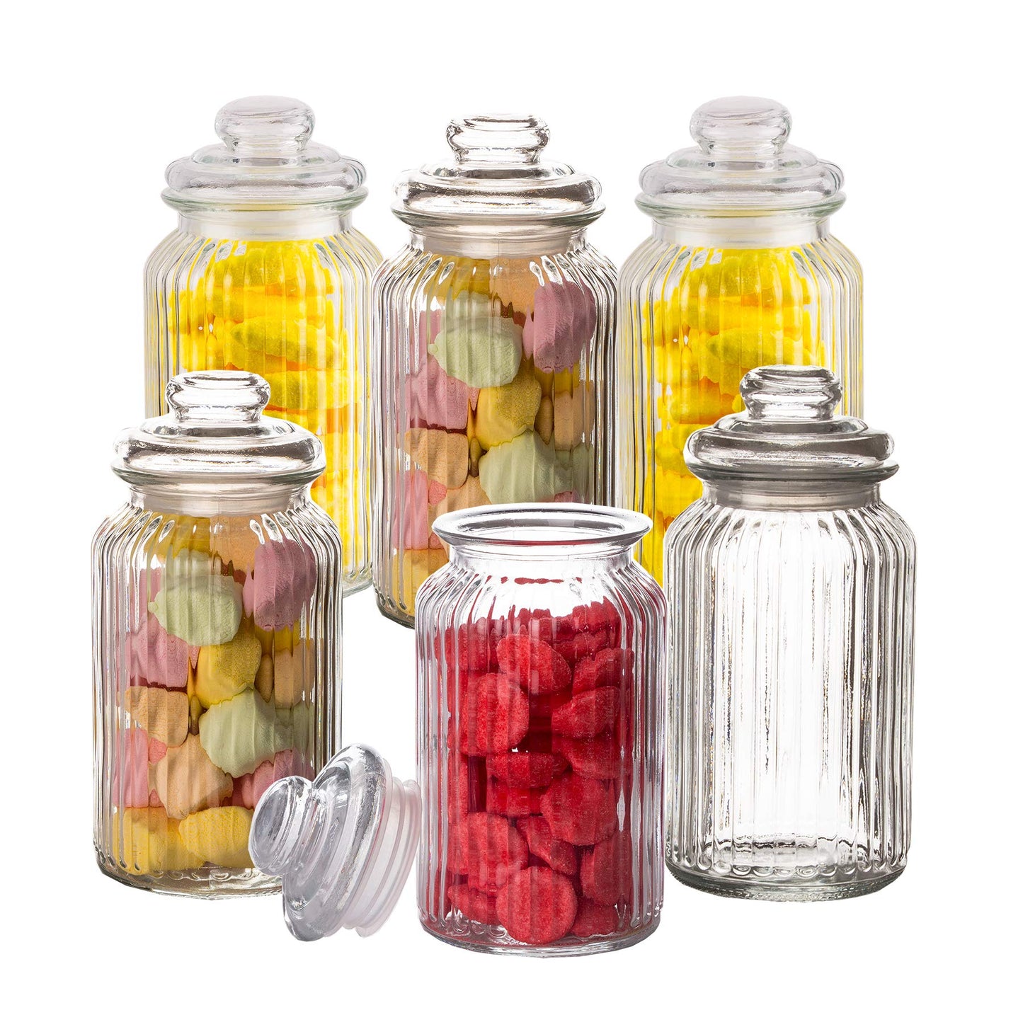 6er-Set Bonbongläser mit Deckel, 6x 1,3 L