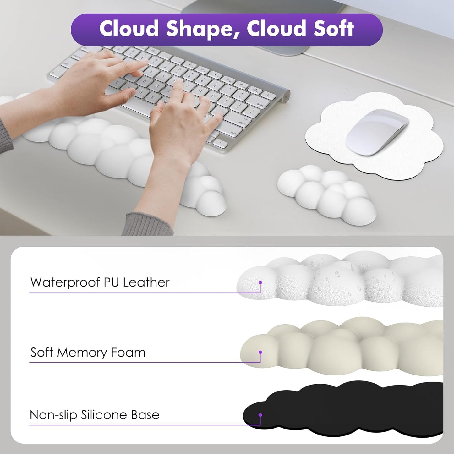 Ergonomisches Handgelenkauflagen-Set für Tastatur & Maus, Weiss