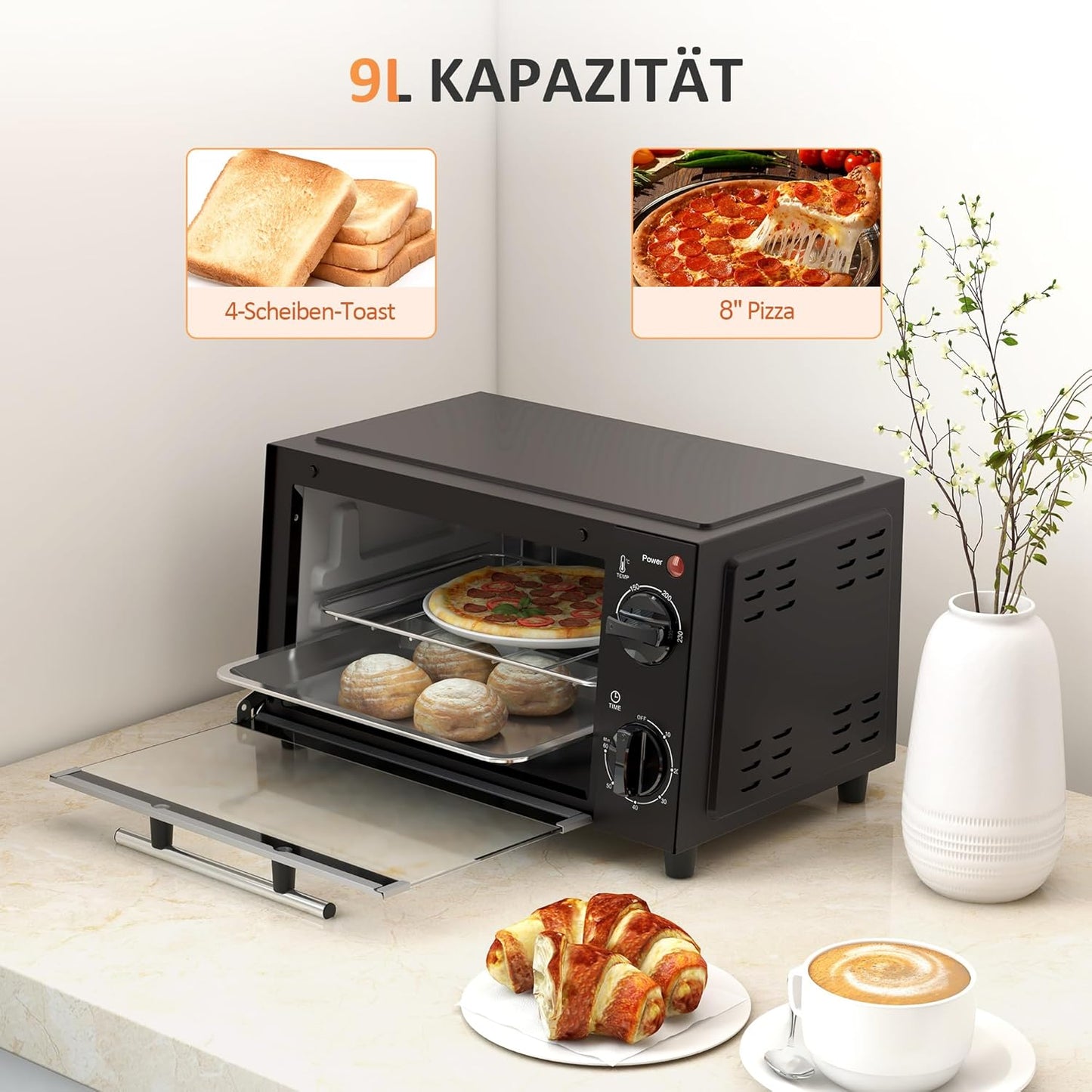 Mini-Backofen 9 L, Schwarz