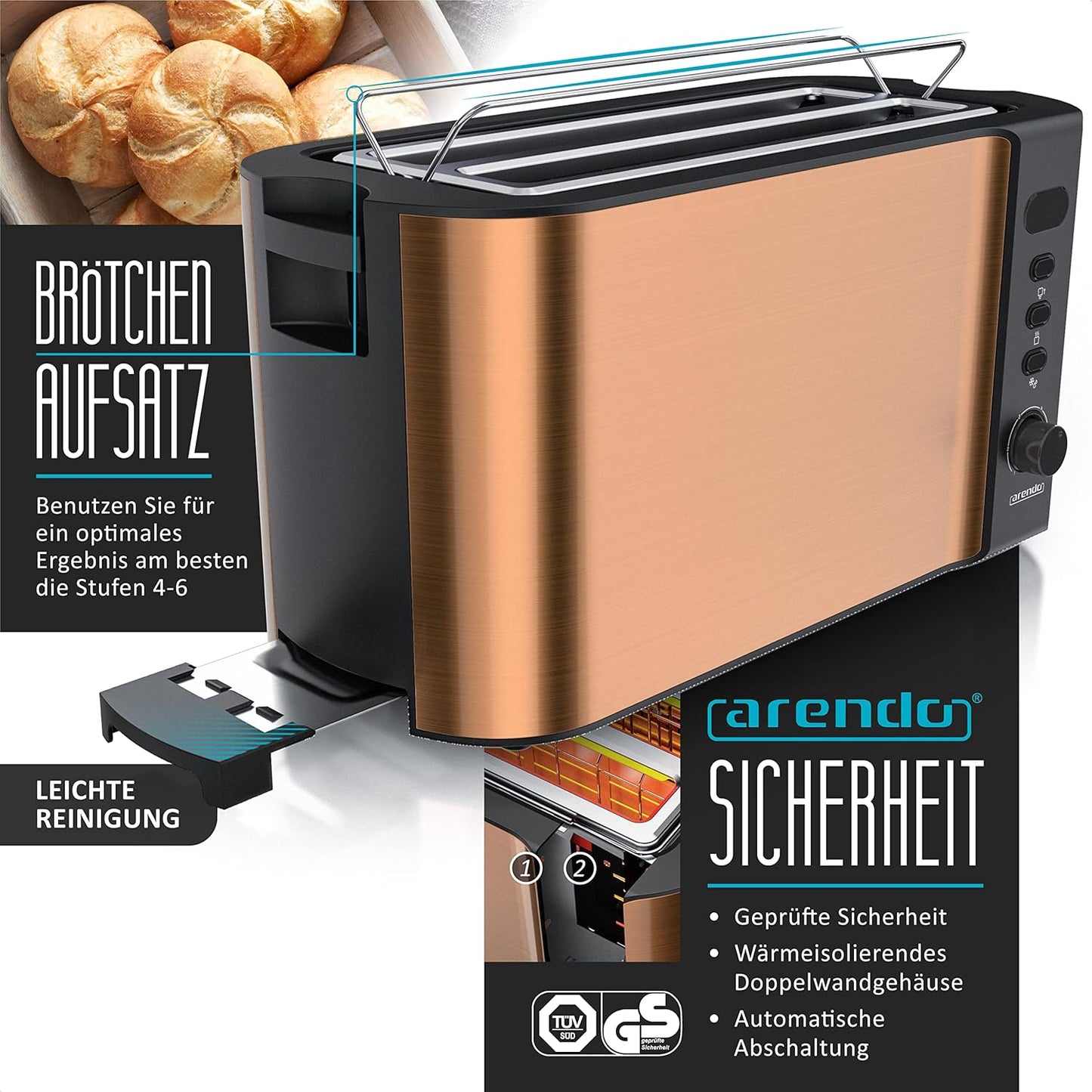 Wasserkocher-Toaster-Eierkocher-Set, C : Kupfer