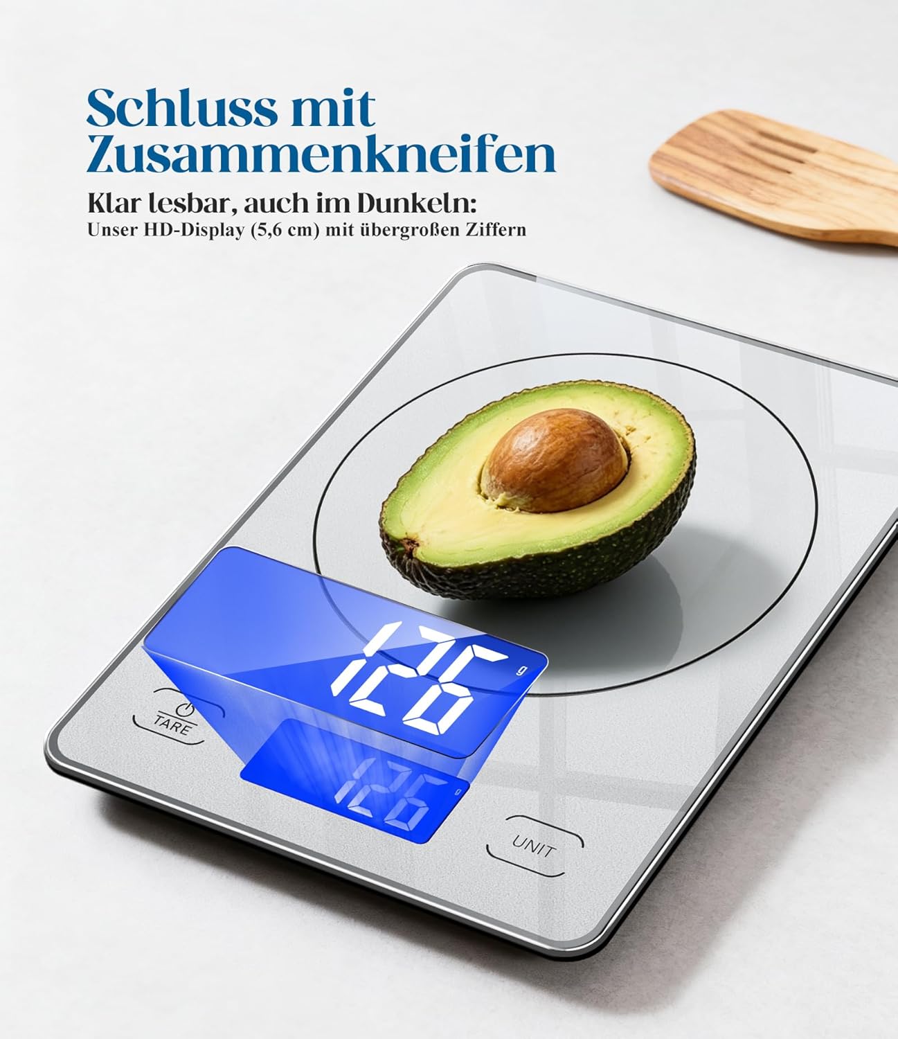 Digitale Küchenwaage mit 15 kg Kapazität, USB/Batterie, Hellsilber