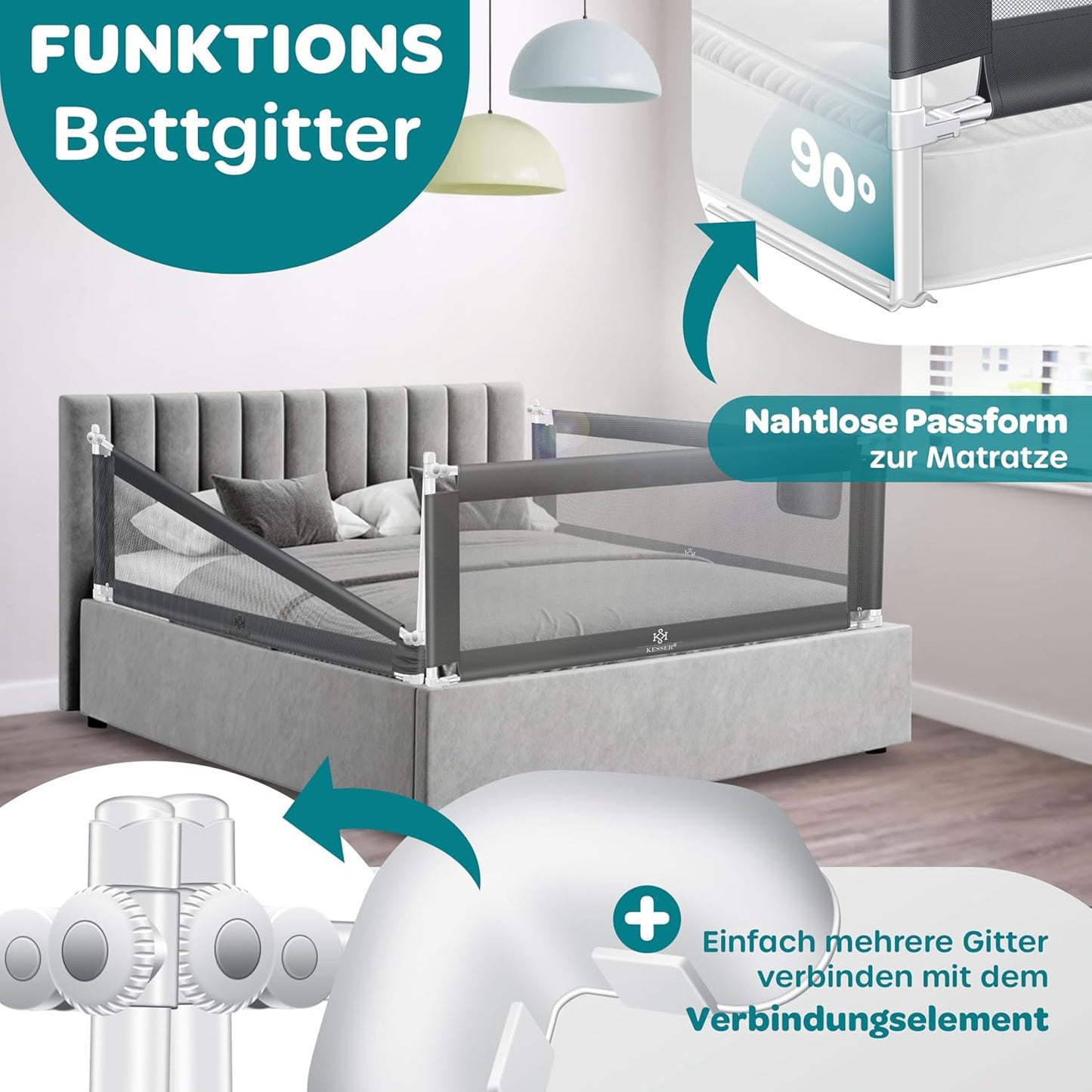 Bettschutzgitter für Kinder, 150cm Dunkelgrau