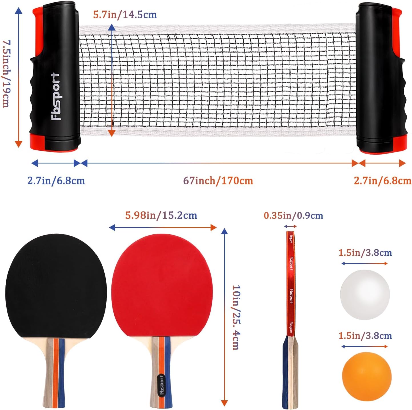 13-teiliges Tischtennis-Set mit Netz und Schlägern, Grün