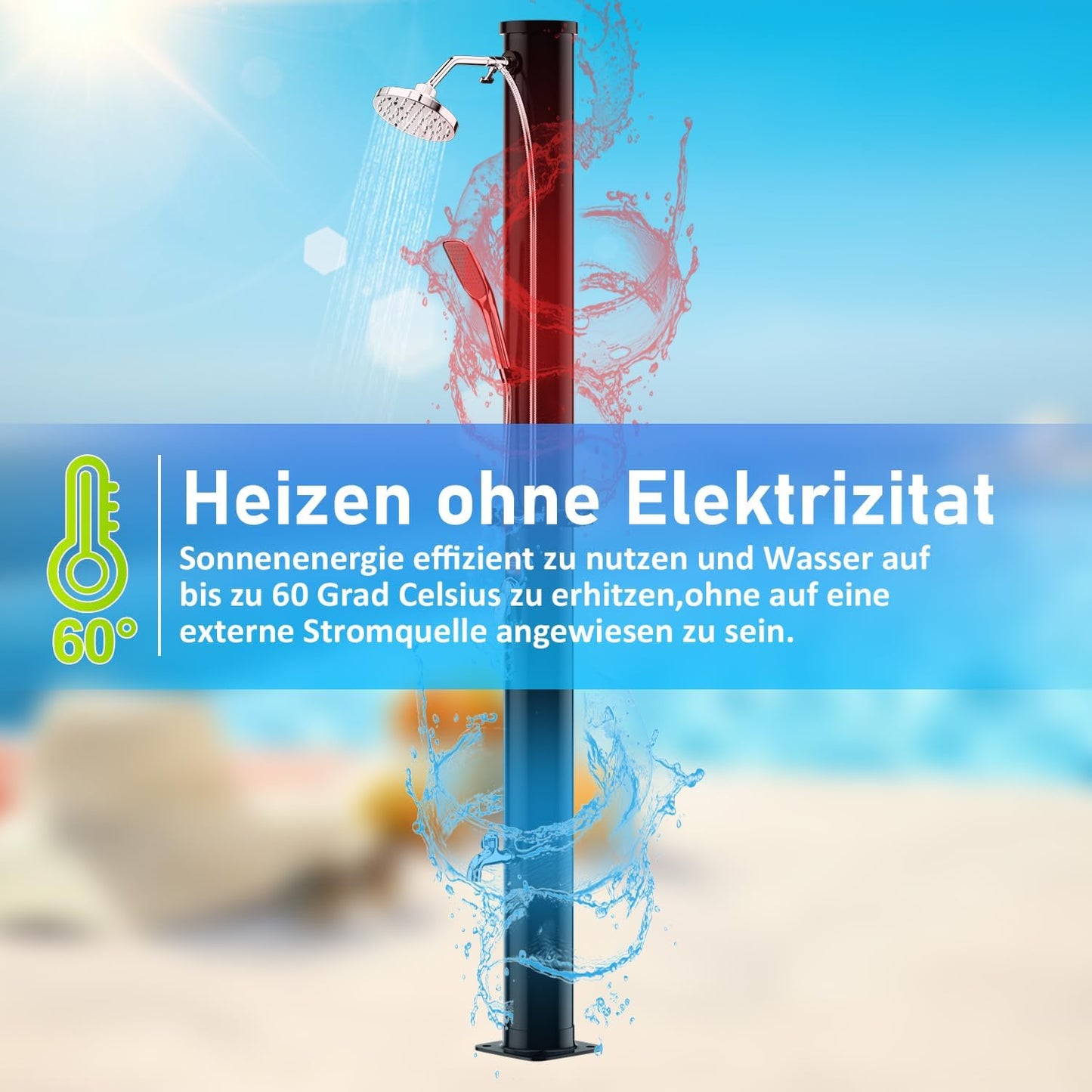 Solardusche mit Fussdusche und schwenkbarem Kopf, 20L mit Schutzhaube