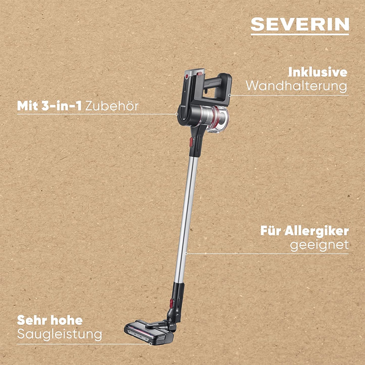 HV 7168, Stielstaubsauger, Schwarz, Rot, Silber