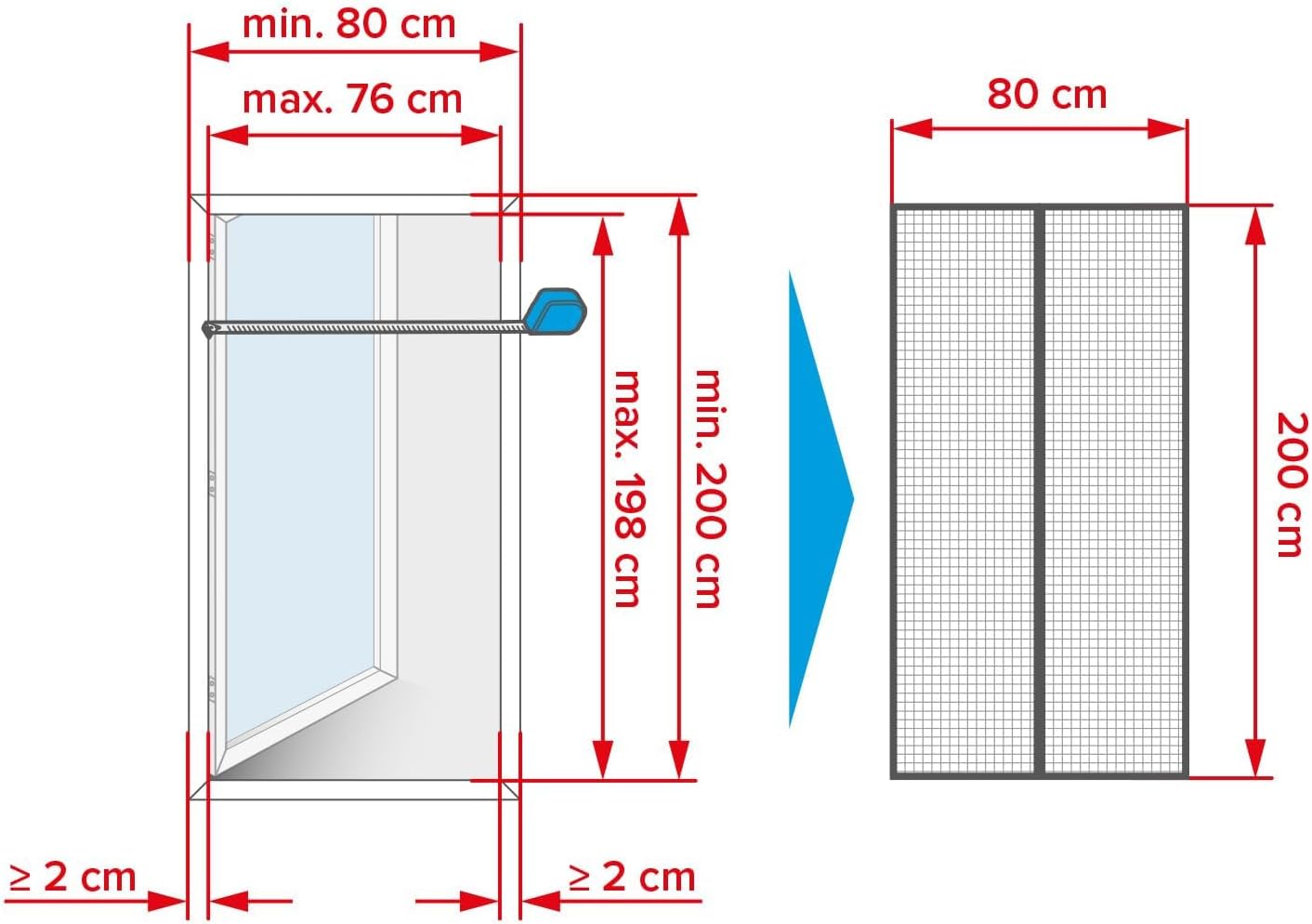 Magnetischer Insektenschutzvorhang für Türen, 2,0 m x 0,8 m