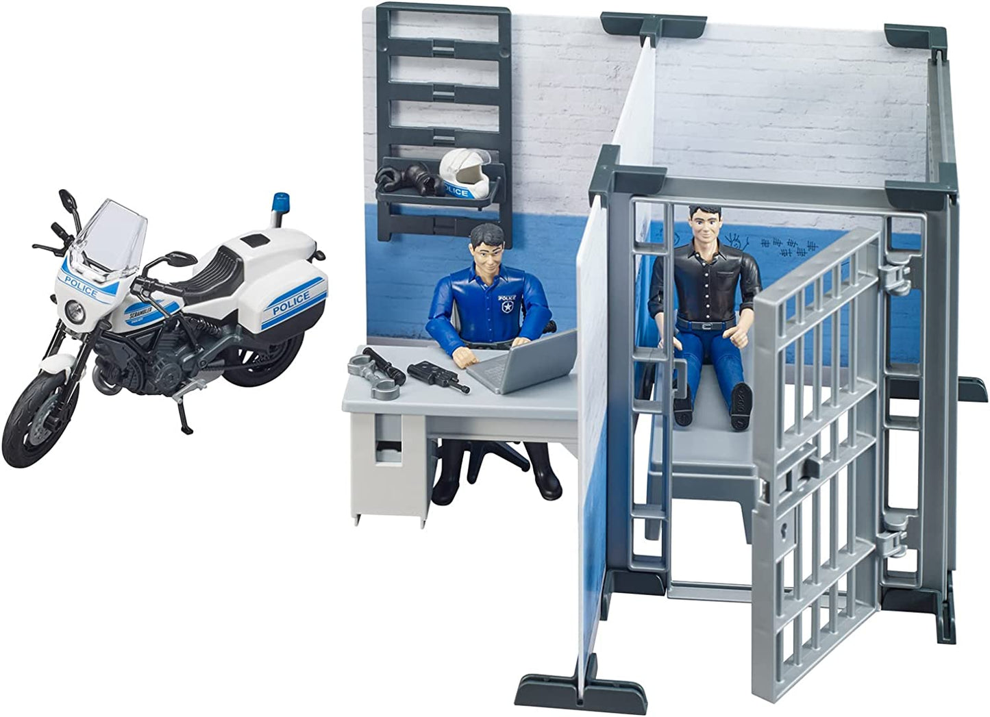 bworld Polizeistation mit Polizeimotorrad, Spielfigur, Modern