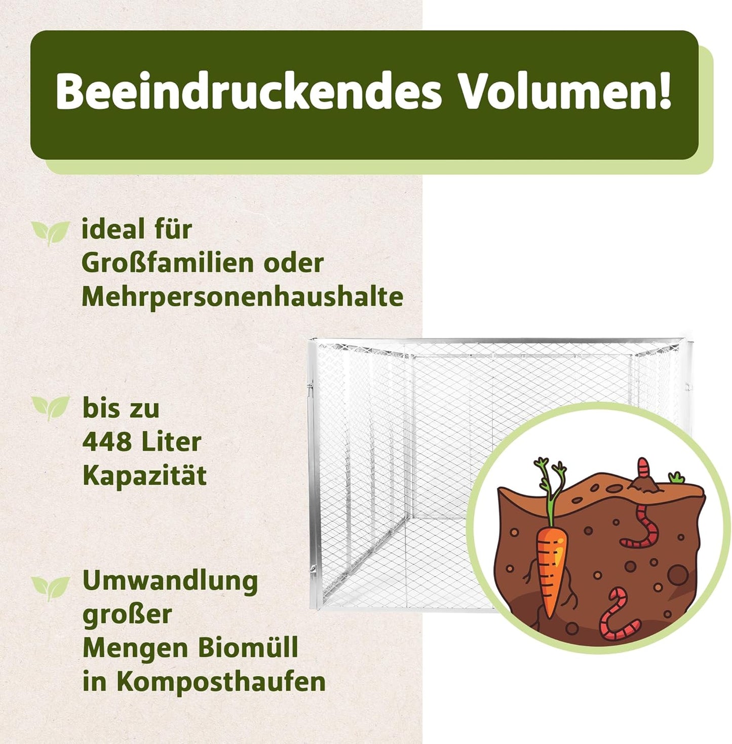 Komposter mit Bodengitter, 448 Liter (ohne Deckel) silber