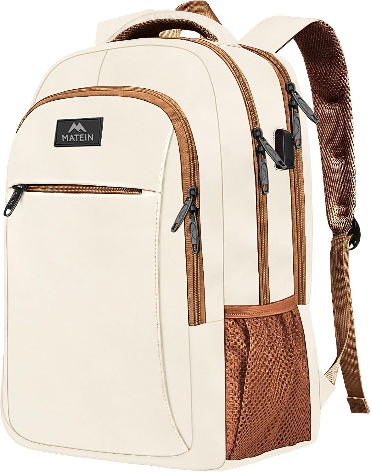 Business Laptop Rucksack mit USB-Anschluss 15,6 Zoll, 15.6" Beigebraun
