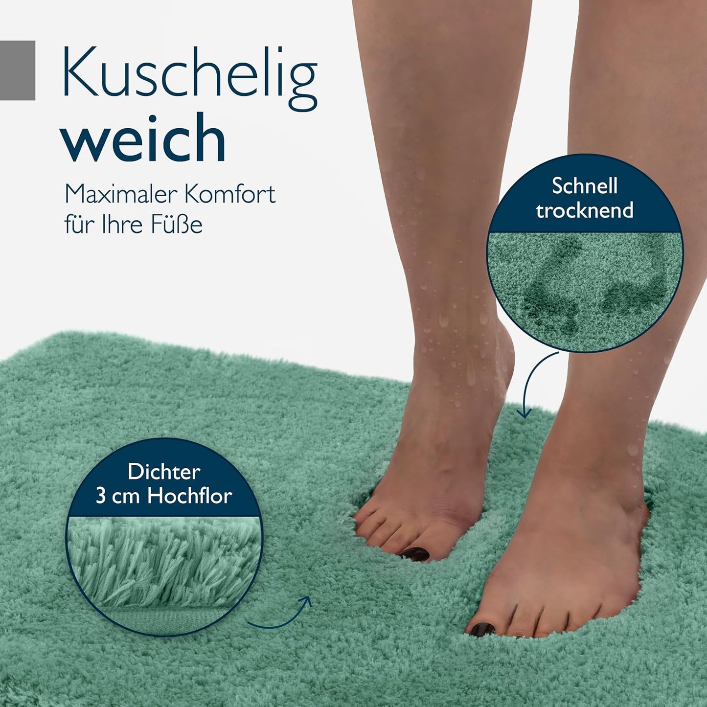 Rutschfeste Hochflor-Badematte, 60 x 100 cm Mintgrün
