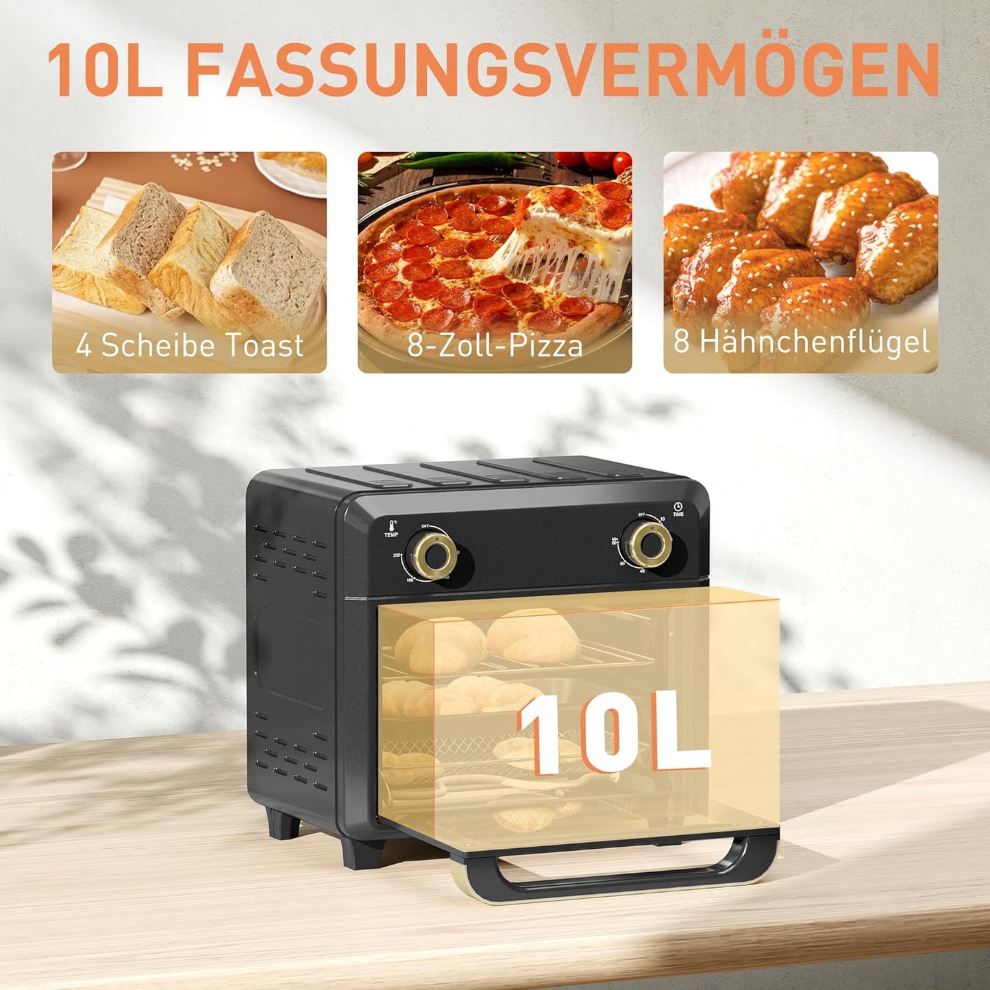 Minibackofen mit Umluft und Timer, Schwarz