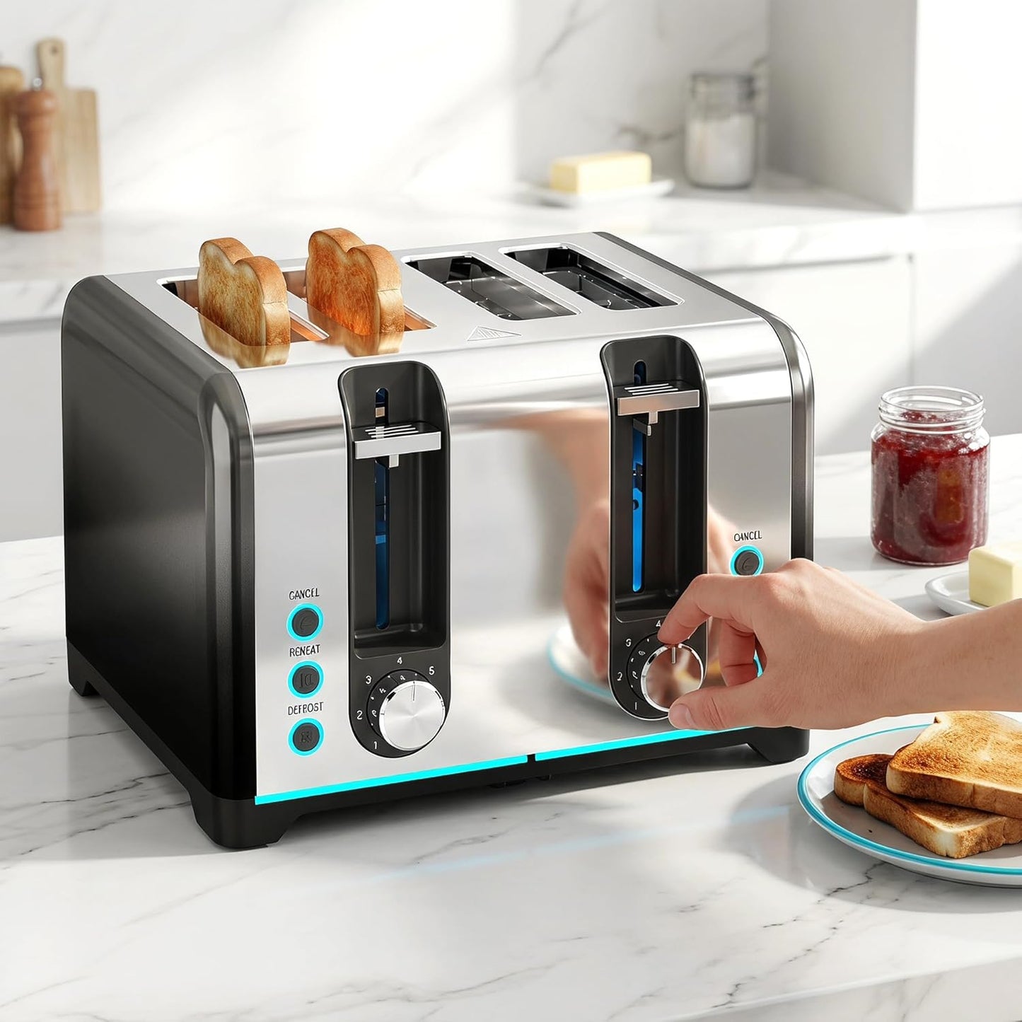 4-Scheiben Toaster mit 7 Bräunungsstufen