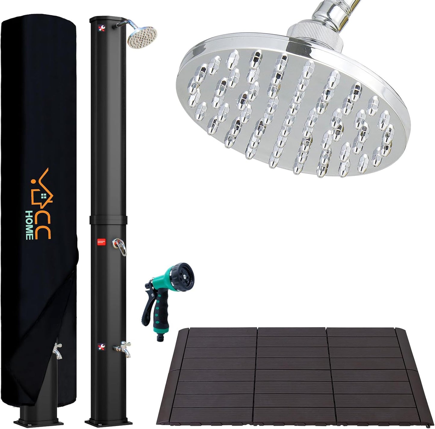Solardusche mit Handbrause und Kunststoffboden, 35L mit Kunststoffboden,Schwarz