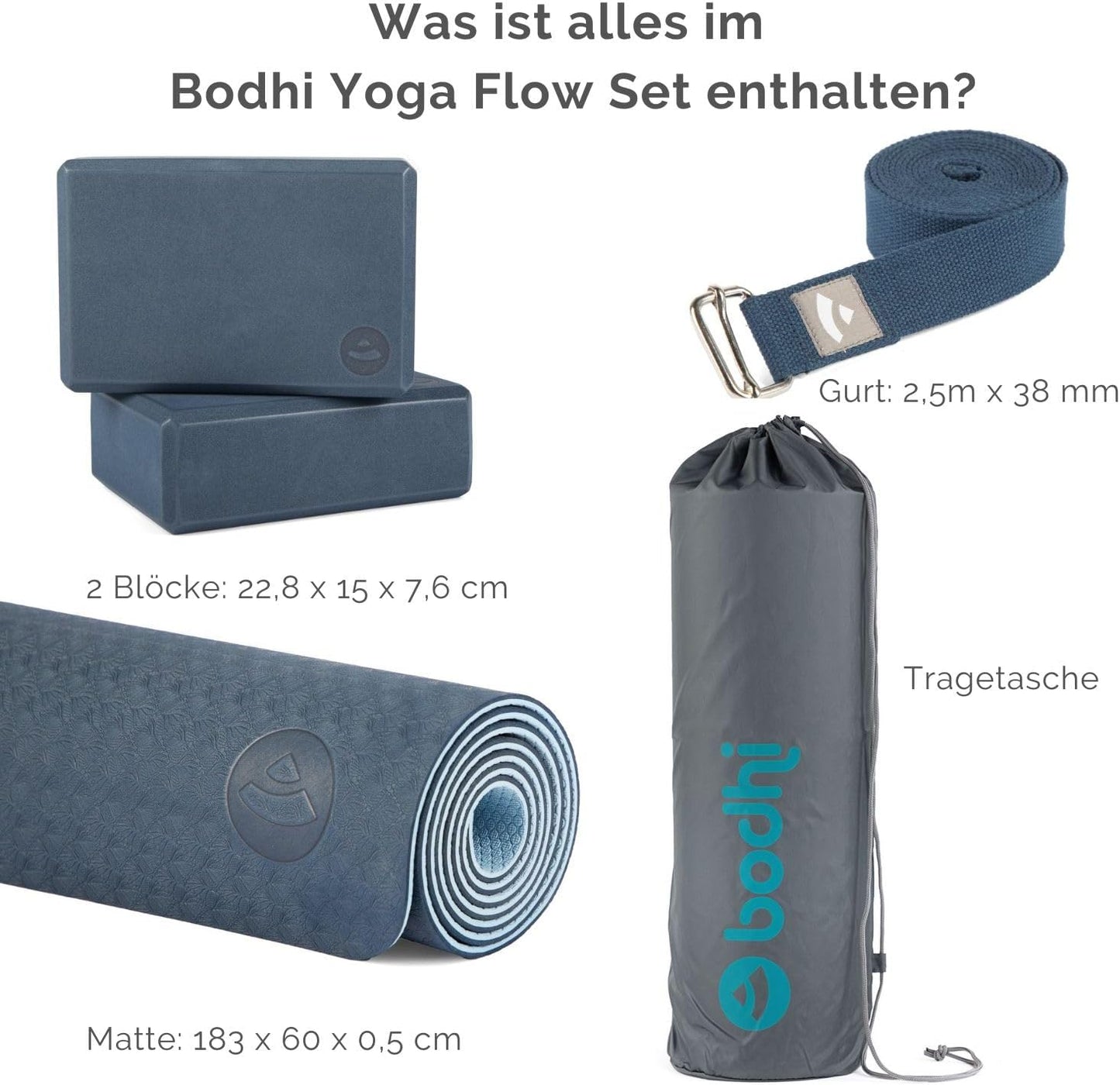 Yoga Starter-Set für Anfänger, Dunkelblau/Hellblau