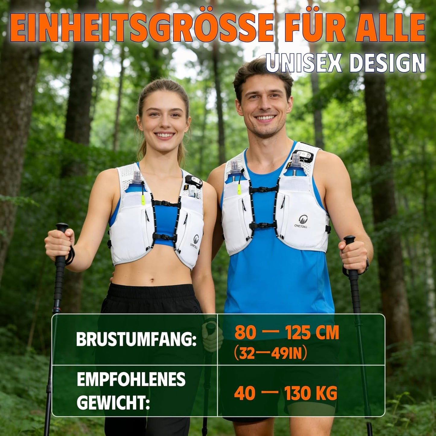 Trinkrucksack mit 2 faltbaren Trinkflaschen, weiss +2 Trinkflaschen