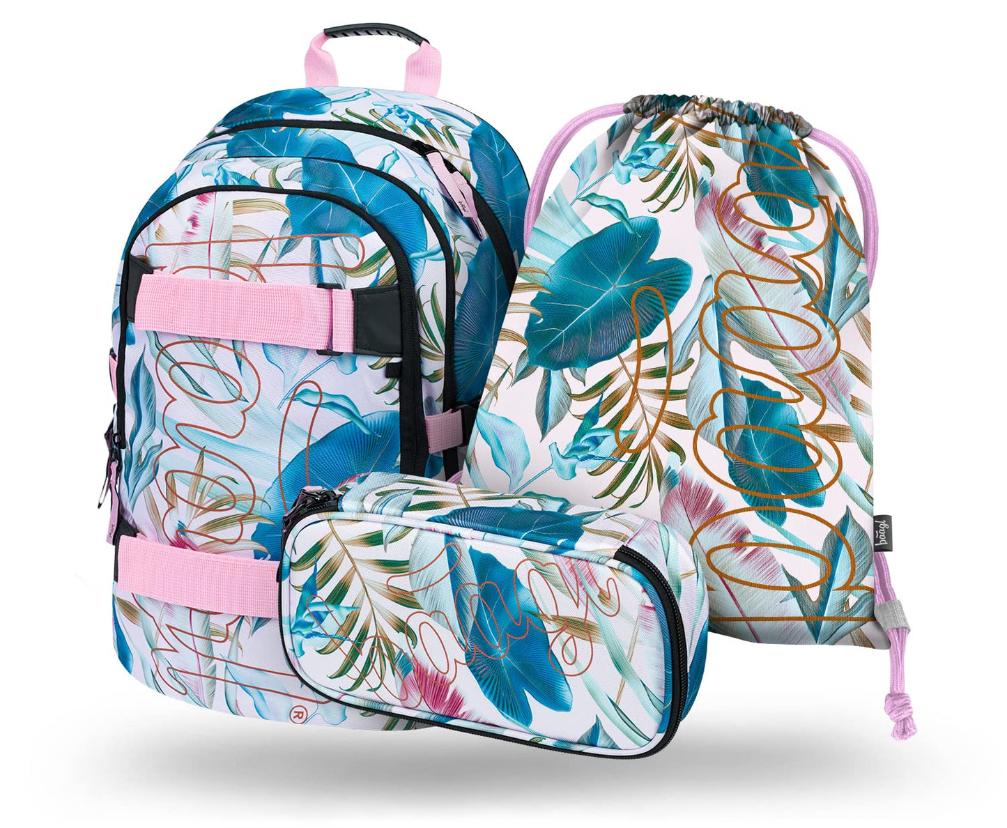 3-teiliges Schulrucksack-Set, Skate Leafs
