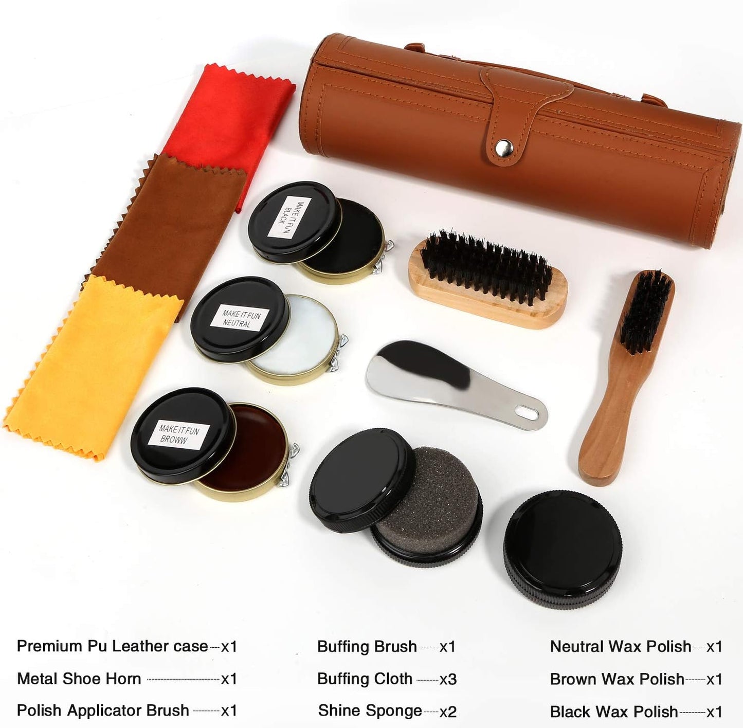 12-teiliges Schuhputz-Reise-Set im Etui