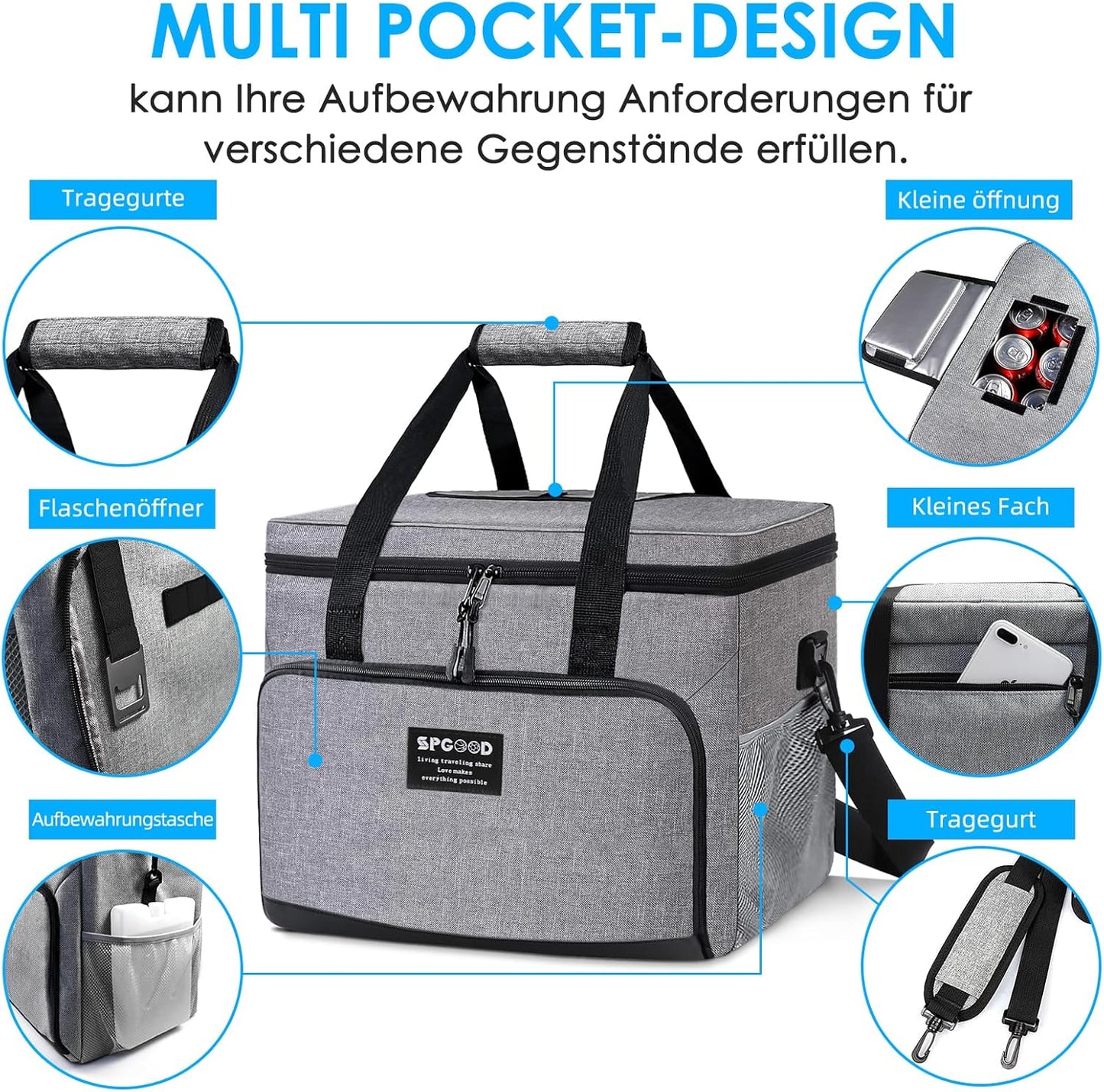 Faltbarer Thermo-Picknicktasche, Grau 30L