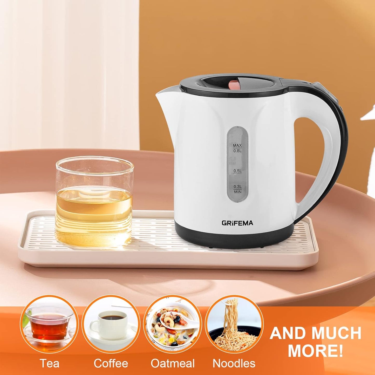 Kleiner Elektrischer Wasserkocher mit Kalkfilter (0,8L), Kunststoff 0.8L