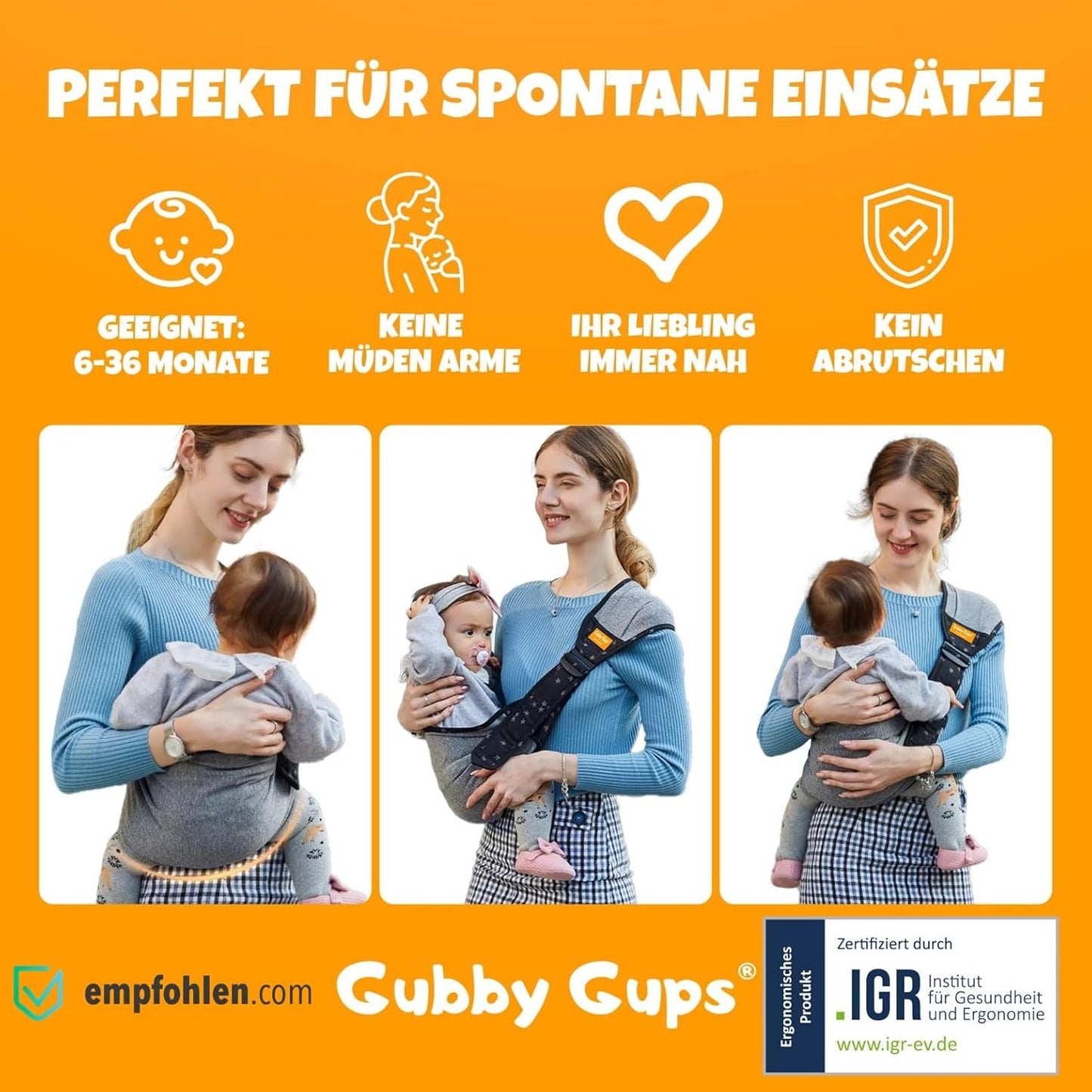 Ergonomische Hüfttrage für Babys ab 6 Monaten, V1.0 Lachs