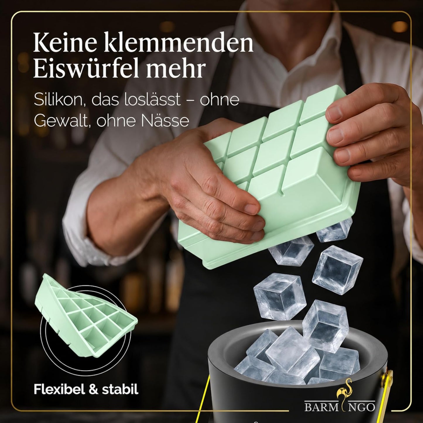 3er Set Eiswürfelform mit Deckel, 15 XXL Würfel Pastell Grün 3