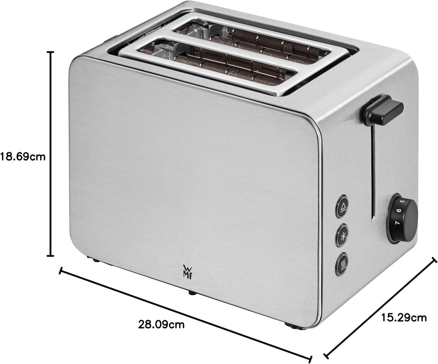 Toaster mit Brötchenaufsatz und Bagel-Funktion, Stelio - 2 Scheiben - Edelstahl matt - Doppelschlitz