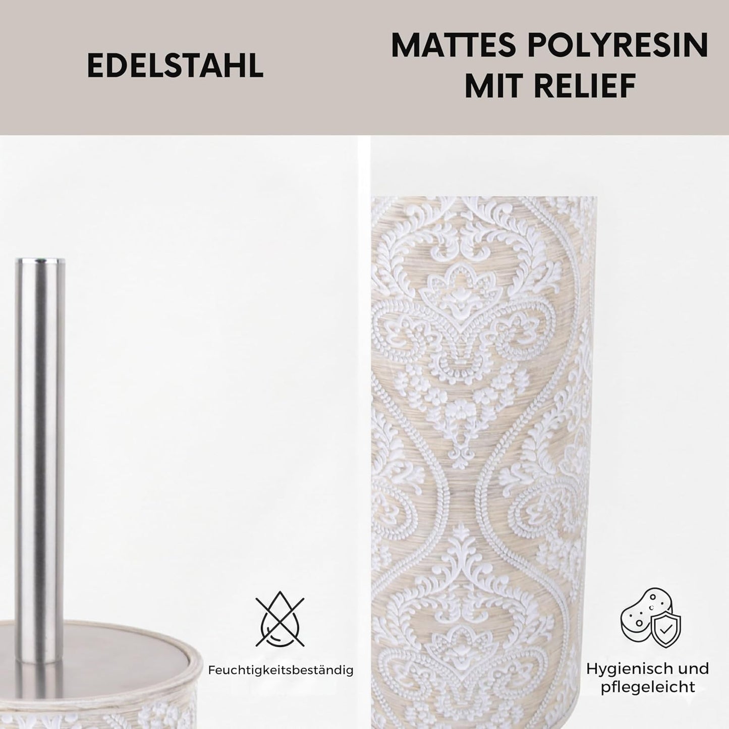 Toilettenbürsten-Set mit Damast-Relief, Klobürste Damask