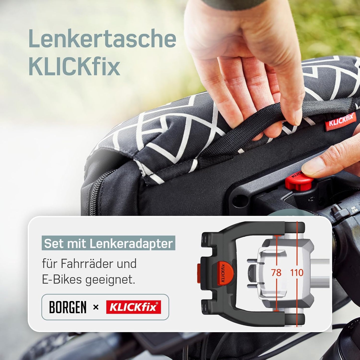 Lenkertasche KLICKfix, Mit Adapter, Schwarz Reflektor