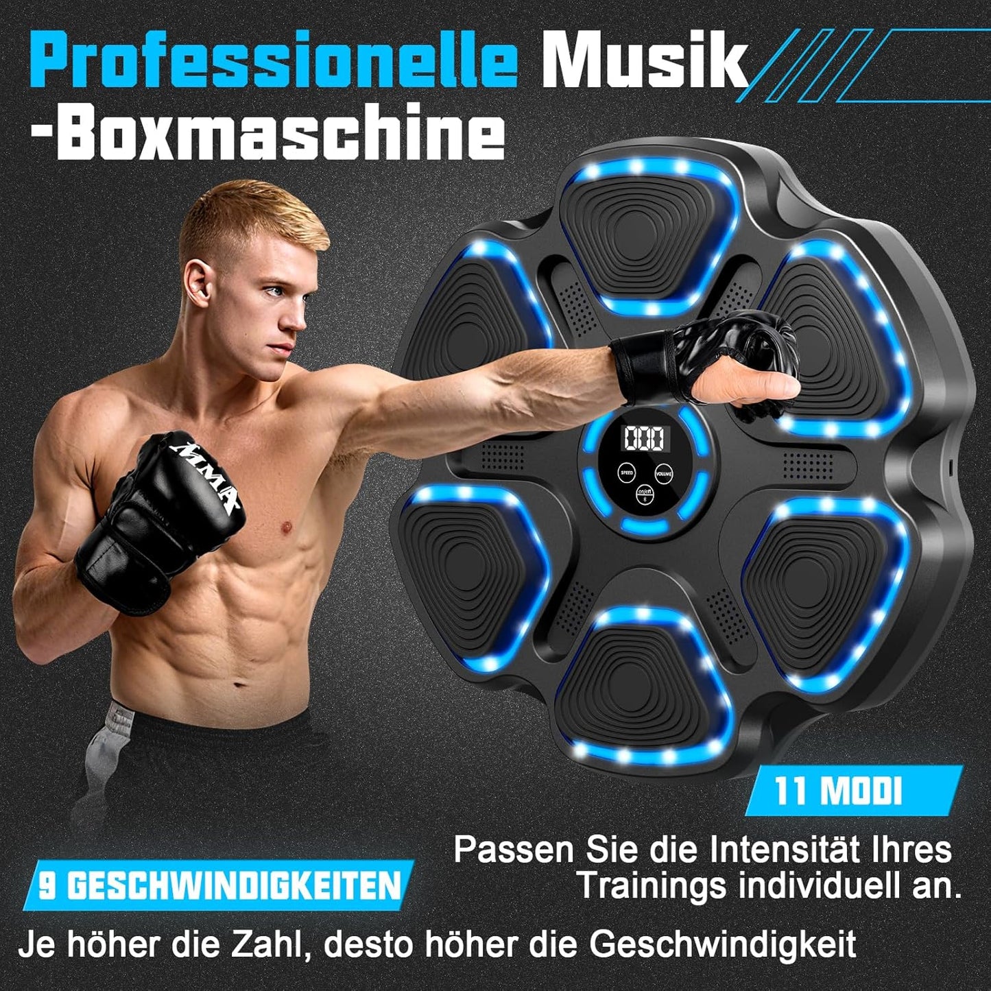 Smart Musik Boxmaschine mit Boxhandschuhen, Schwarz