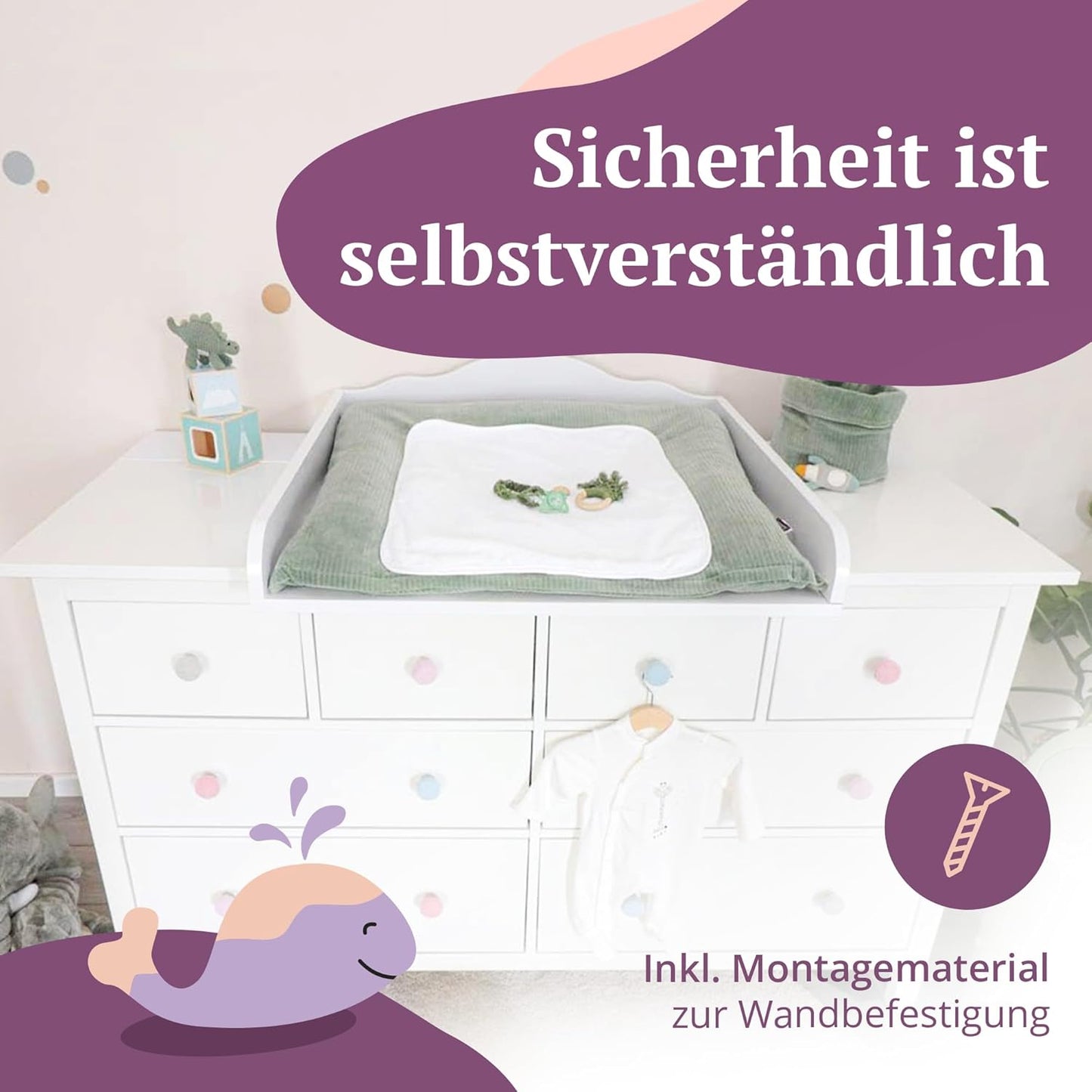 Wickelaufsatz Emil für Hemnes Kommoden, Wolke + Blende 160 cm
