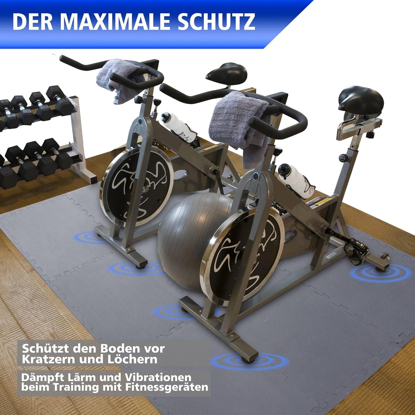 Bodenschutzmatte für Fitness & Heimtraining, 12 Stück = 4.32 M² - Grau