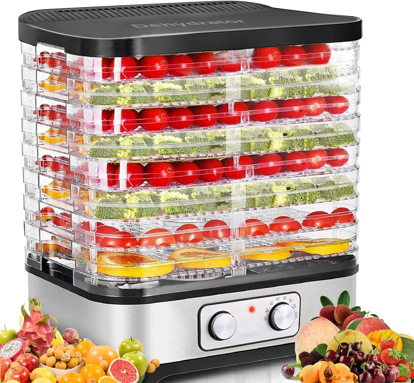 Dörrautomat mit 8 Tabletts, 400W Schwarz Silber