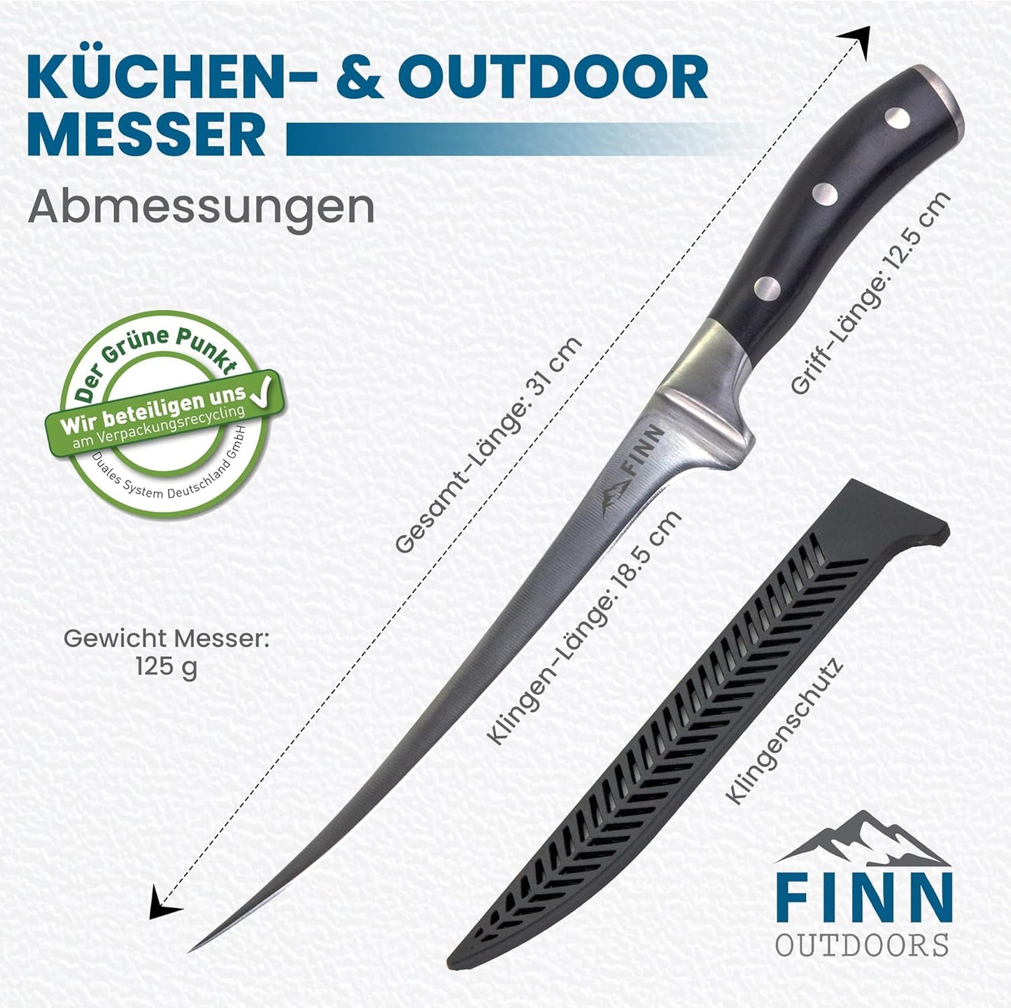 Filetiermesser mit flexiblem Edelstahlblatt und Klingenschutz