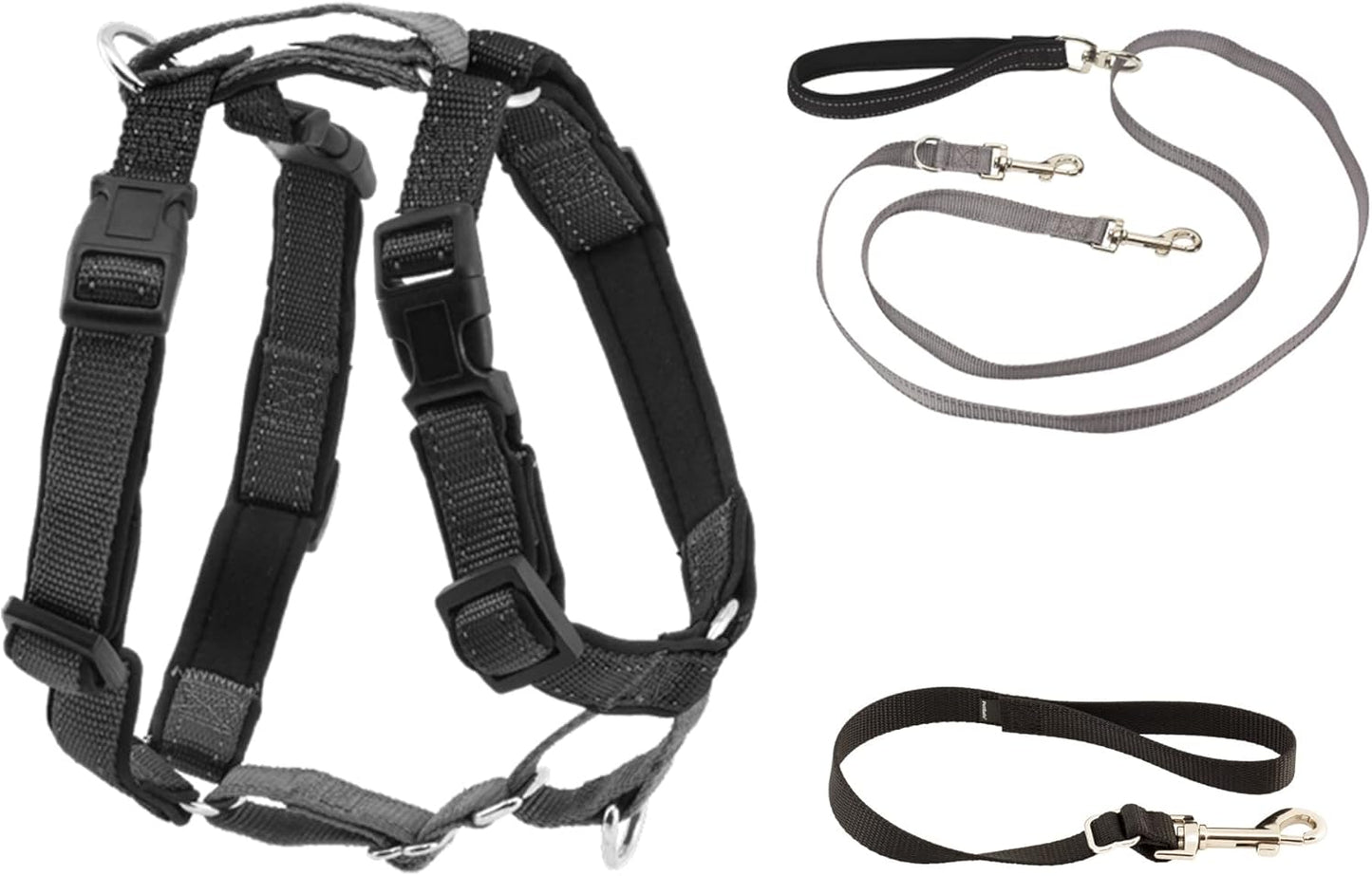3-in-1 Hundegeschirr mit Zweipunkt-Kontrollleine, Schwarz, Large (Pack of 1)